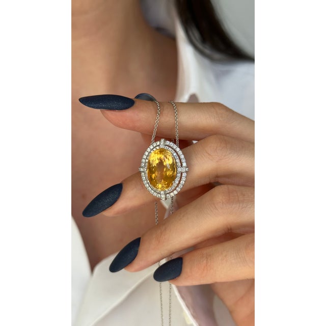 Natural Citrine Diamond Necklace 14k Gold 11.93 TCW Certified For Sale In New York - Image 6 of 12