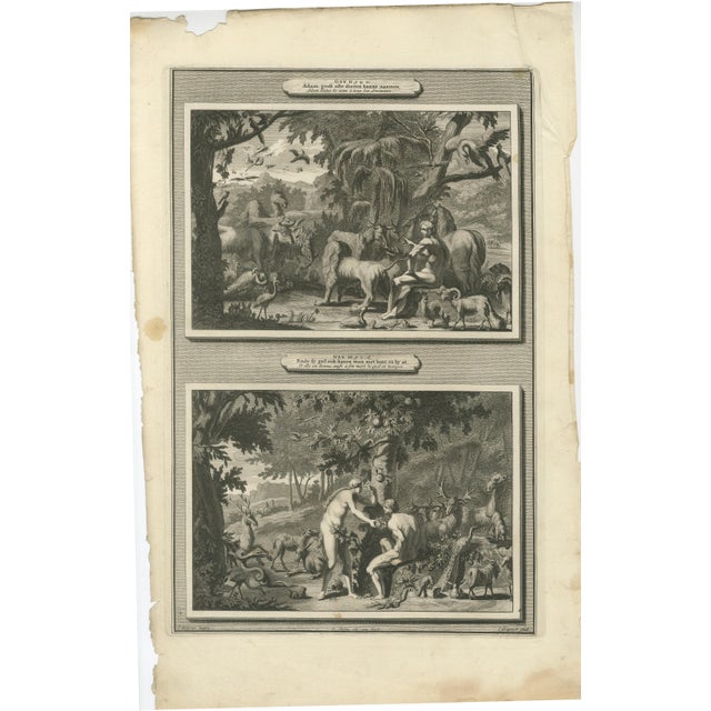 Pieter Mortier, Creation of the World & Genesis Scenes, 1700s, Engraving, Set of 3 For Sale - Image 9 of 10