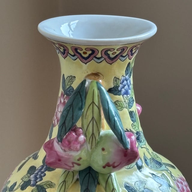 Late 20th Century Late-20th Century Yellow Chinoiserie Ceramic Vase For Sale - Image 5 of 17