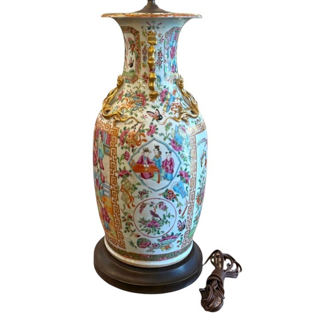 Late 19th Century Chinese Canton Rose Medallion Lamps - a Pair For Sale - Image 14 of 14