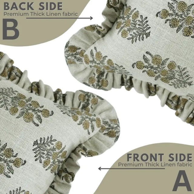 Not Yet Made - Made To Order Fabdivine Handcrafted Block Print Frill Cushion Cover Gray 16x16 Inch Thick Linen- Hajara For Sale - Image 5 of 5