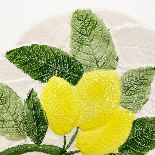 Mid-Century Modern Ceramic Majolica Lemon Plate With Handles For Sale - Image 3 of 8