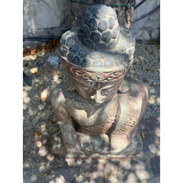 Wood Late 19th Century Vintage Carved Painted Antique Seated Buddha For Sale - Image 7 of 9