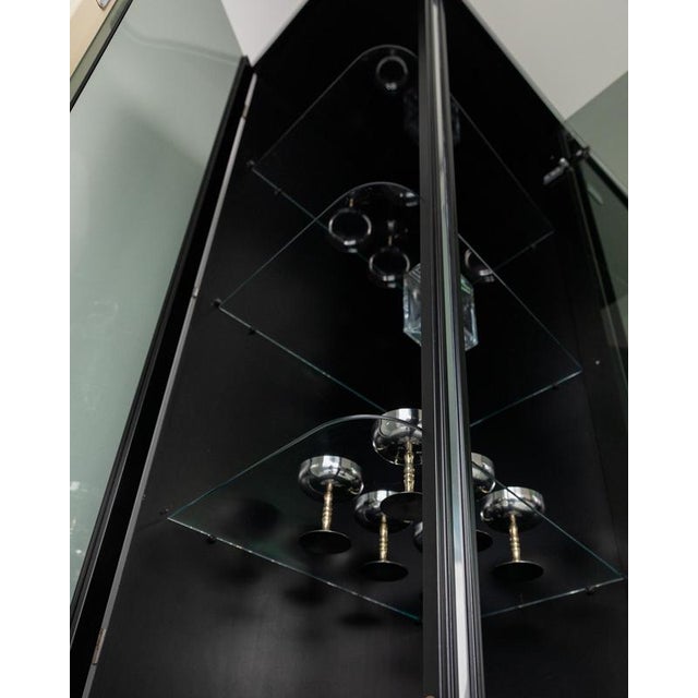 Vintage Art Deco Style Bar Cabinet in Lacquered Wood, Green Marble, Aluminium and Curved Smoked Glass, 1950s For Sale - Image 13 of 17