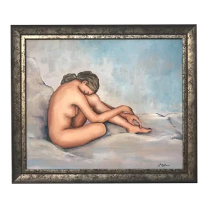 Vintage Original Oil Painting a Seated Nude Woman by Lisa Booth