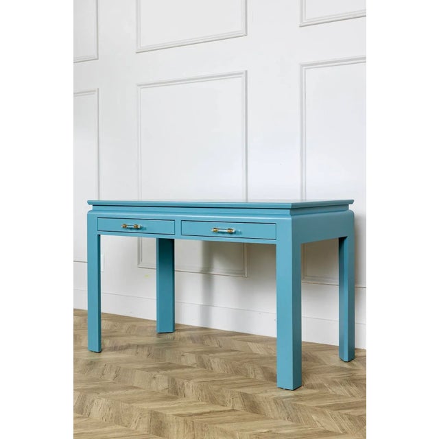 Modern Ming Writing Desk Custom Built and Lacquered Aegean Teal For Sale - Image 13 of 13