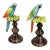 Pair of Italian Majolica Ceramic Parrot Sculptures on Pedestals For Sale