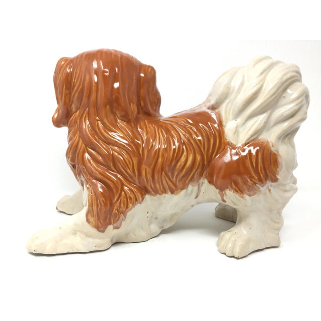 1960s Vintage Staffordshire Style Lifesize Majolica Cavalier King Spaniel Ceramic Dog Figurines - Set of 2 For Sale - Image 5 of 10