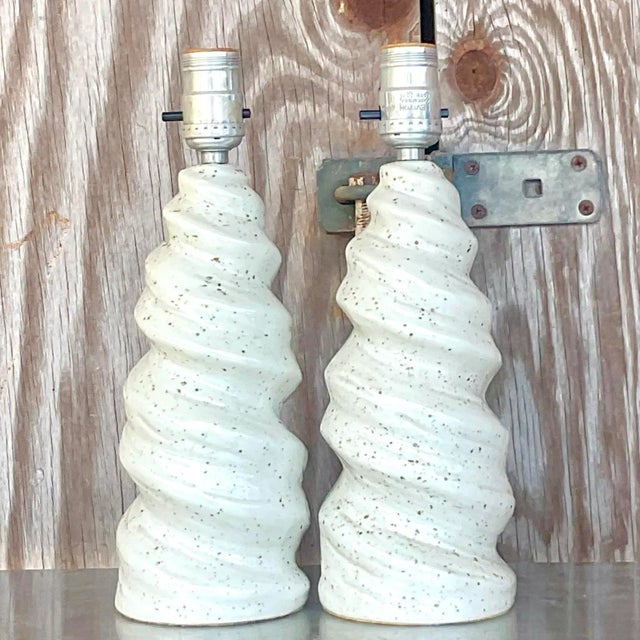 Ceramic Vintage Glazed Ceramic Twist Table Lamps - a Pair For Sale - Image 7 of 7