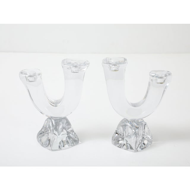 Late 20th Century 1970's Daum France Crystal Glass Candle Holders - A Pair For Sale - Image 5 of 12