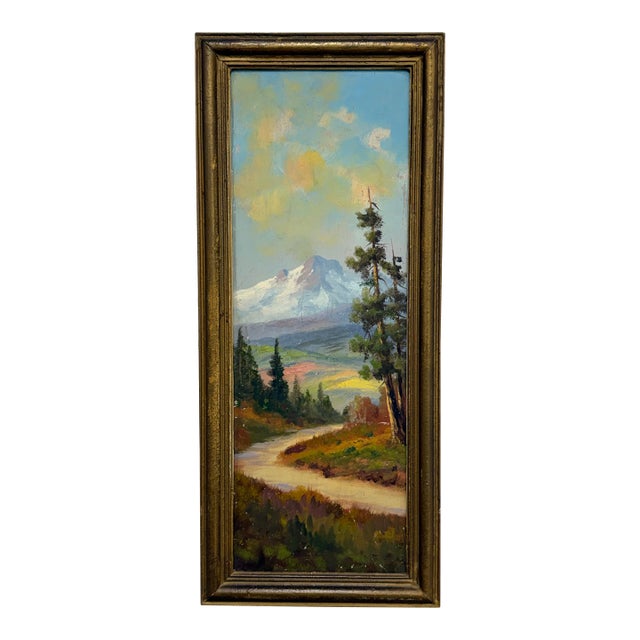 Framed Oil Painting of Mountain Landscape, Vintage For Sale
