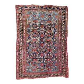 1930s Navy & Sky Blue Two-Toned Rug, 3.5 x 4.11 For Sale