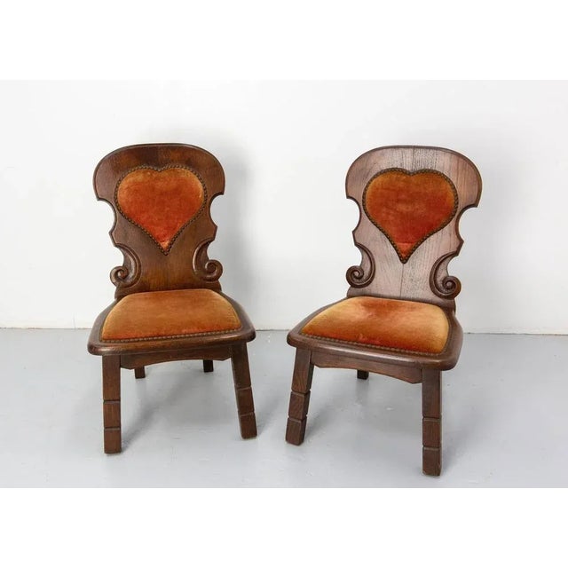 Low Mid-Century French Oak Side Chairs in Swiss Alp Style, 1960, Set of 2 For Sale - Image 6 of 12