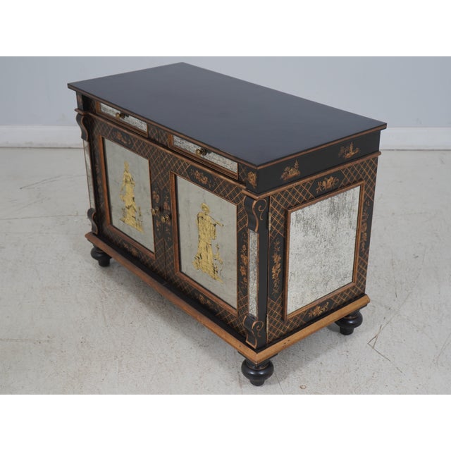 Age: C.1940s Details: High Quality Construction Oak Secondary Drawer Construction Stunning Chinoiserie Eglomise Door...