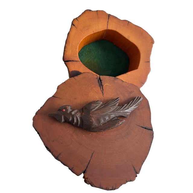 This is a very rare vintage Spancraft Co. handmade wooden live-edge trinket box with Hand Carved Bird on the lid. Made in...