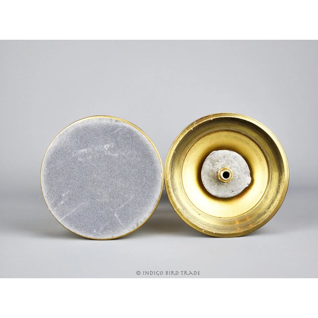 Gold Pair of Vintage Brass Copper Craft Usa Candle Holders With Hurricane Glass Shades For Sale - Image 8 of 8