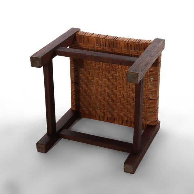 Wood Antique Stickley Arts & Crafts Mission Oak Splint Weave Footstool C1920 For Sale - Image 7 of 9