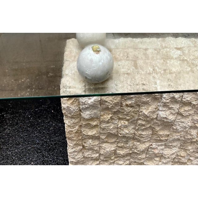 Postmodern Freeform Tessellated Stone Base Glass Top Console Table ...