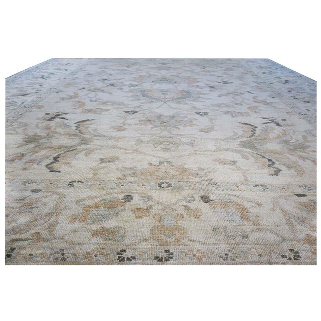 Persian Sultanabad Wool 9x11 Ivory, Grey & Light Blue Handmade Area Rug #1140991 For Sale - Image 4 of 5