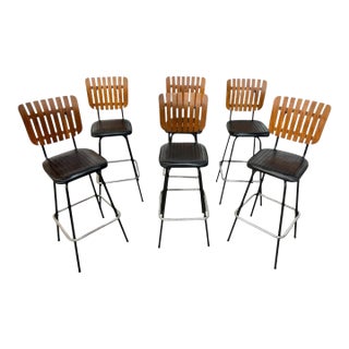 Mid-Century Modern Umanoff Style Slatted Bar Stools - Set of 6 For Sale