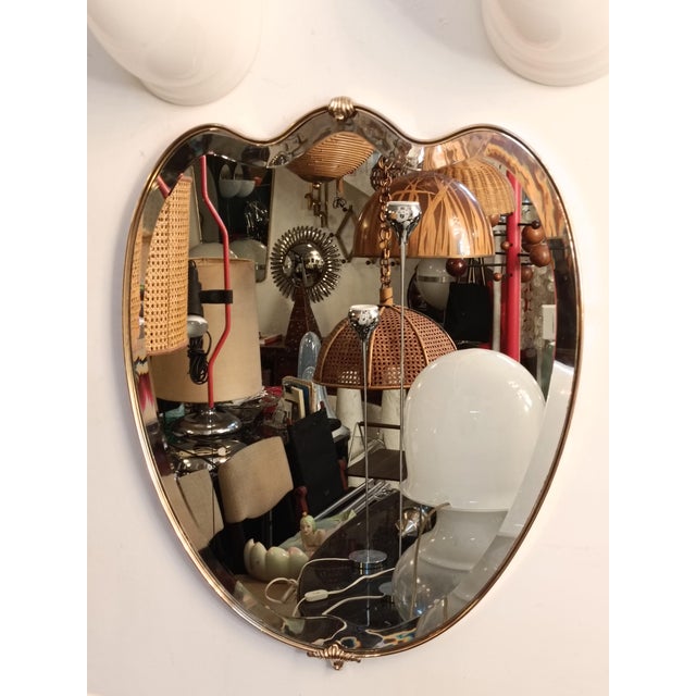 Brass Shield-Shaped Wall Mirror, Italy, 1960s For Sale - Image 6 of 8