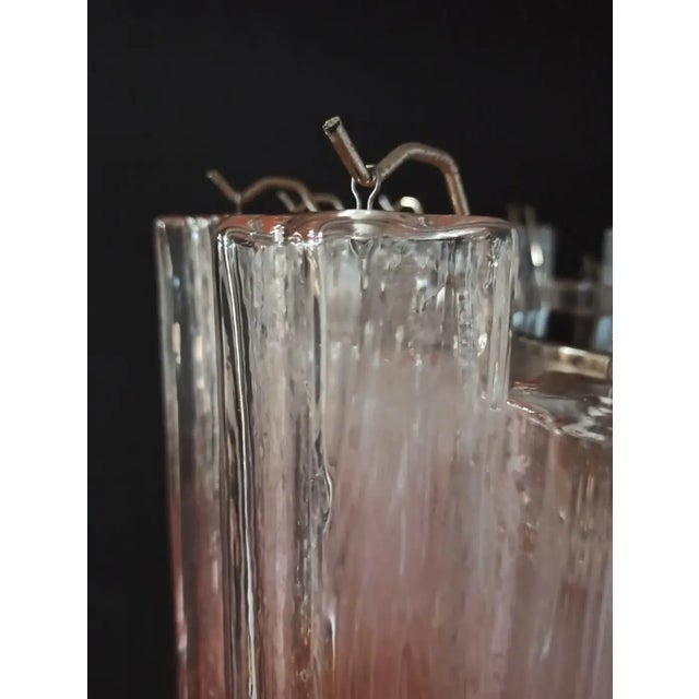 Murano Glass Tube Chandelier – 36 Glasses Transparent With Pink Shades Tube For Sale In Los Angeles - Image 6 of 11