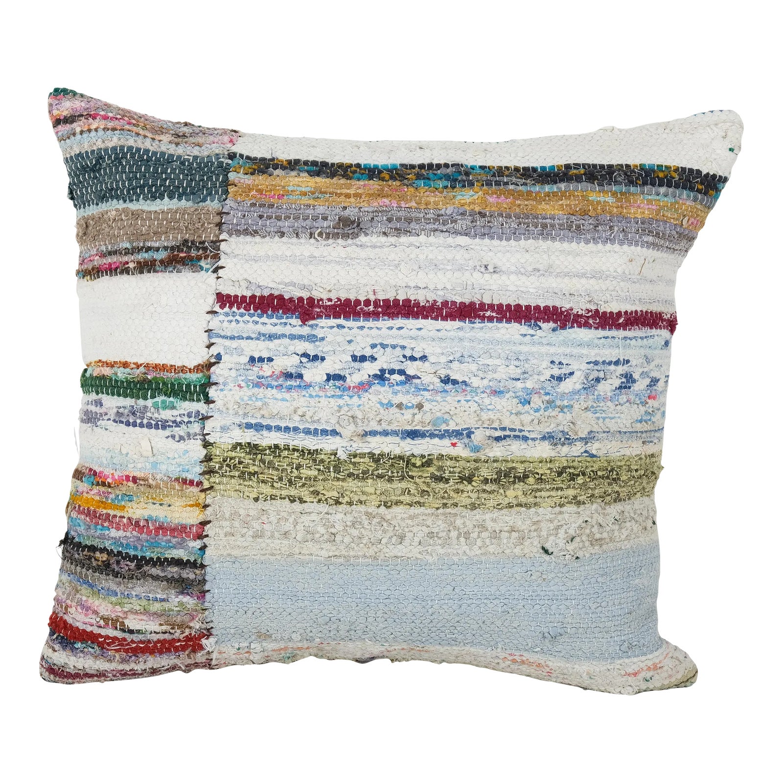 Turkish Striped Rag Rug Pillow Cover | Chairish