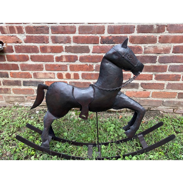 Vintage Handcrafted Hammered Metal Rocking Horse Sculpture For Sale - Image 13 of 18