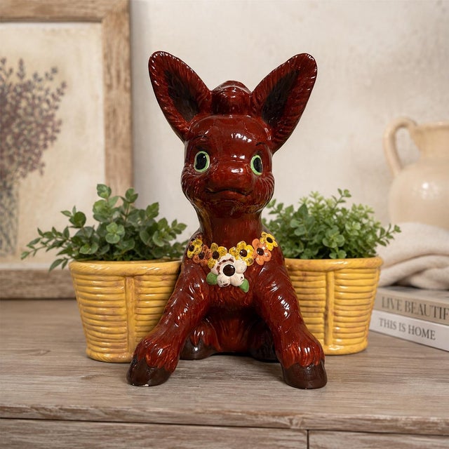 Ceramic Vintage Mid-Century Ceramic Donkey Double Planter With Basket Planters For Sale - Image 7 of 8