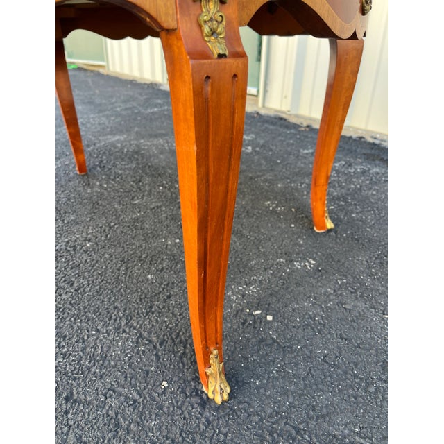 Renaissance Banded Mahogany Marble Top Coffee Table With Brass Gallery- Spain, Mid 1900s For Sale - Image 3 of 12