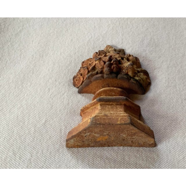 Metal Antique Cast Iron Floral Urn Doorstop | Original White Paint | c.1900 For Sale - Image 7 of 17