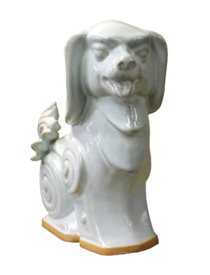 Asian Off White Ceramic Artistic Dog Figure
