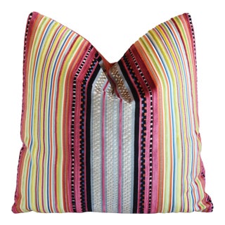 English Designers Guild Crazy in Love Colorful Stripe Feather/Down Pillow 21" Square For Sale