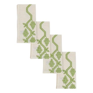 Sharland England Hand Embroidered Napa Napkins in Green, Set of 4 For Sale