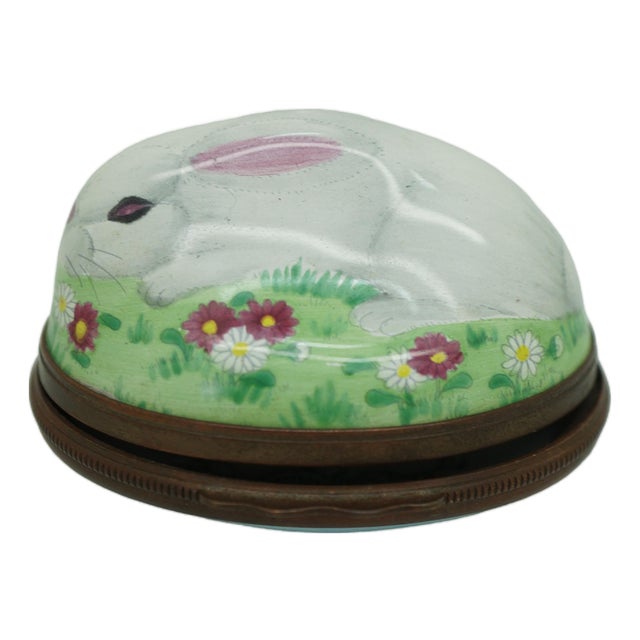 1970s England Halcyon Days Enamel Bonbonniere Bunny Rabbit Trinket Box 2" For Sale