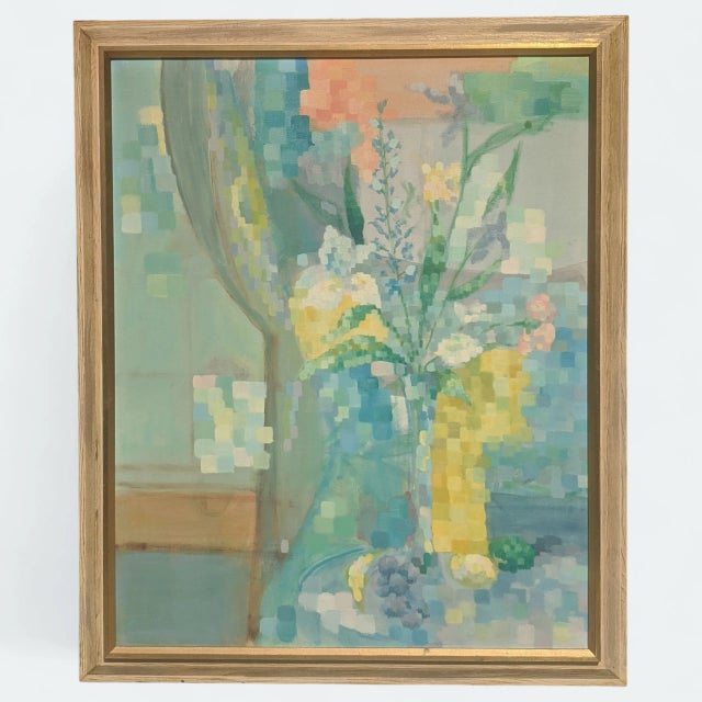 Contemporary Vintage Original Pixelated Botanical Still Life Painting Framed For Sale - Image 3 of 10