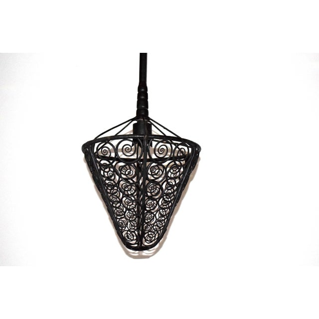 1920s Art Nouveau Wrought Iron Ceiling Lamp, 1920s For Sale - Image 5 of 6