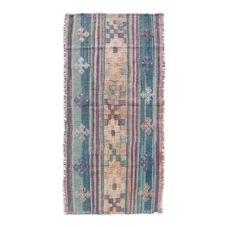 Mid 20th Century Stripe Design Turkish Vintage Flat-Weave Rug in Light Green Purple and Peach For Sale