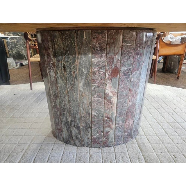 Mid-Century Modern Mid 20th Century Exotic Marble Oval Italian Dining Table With Pedestal Base For Sale - Image 3 of 12