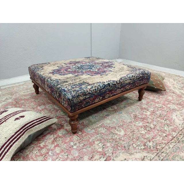 Heriz Rug Printed Fabric Upholstered Coffee Table For Sale - Image 4 of 11