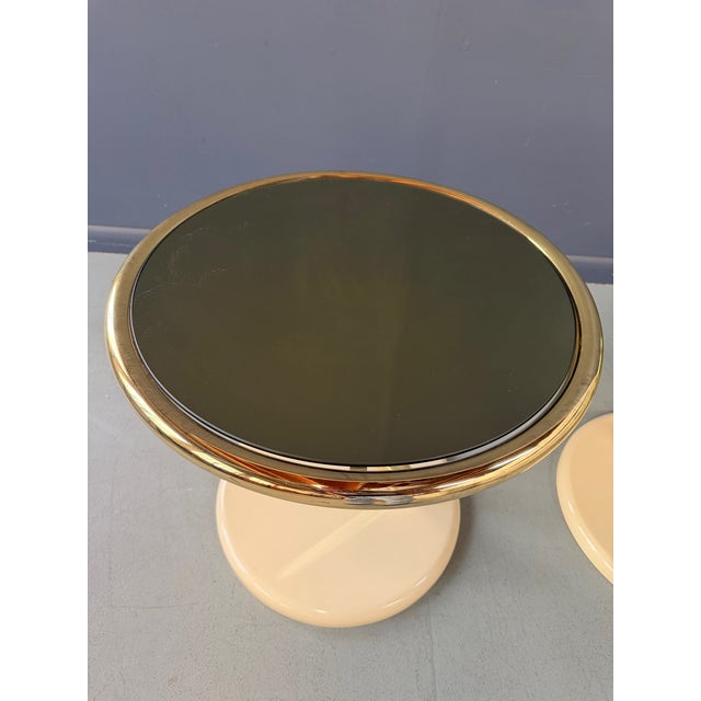 Metal Vintage Pair of Casprini Italian Postmodern Side Tables in Brass, Grey Glass and Lacquer For Sale - Image 7 of 12