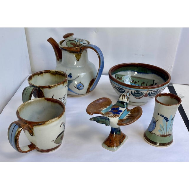 1960s Hand-Painted Mexican Tonala Pottery by Ken Edwards Collection - Set of Six For Sale - Image 4 of 18