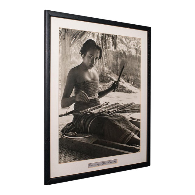 Vintage Loom Weaver Photograph, Balinese Woman, Monochrome Portrait, Mid Century For Sale