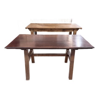 Vintage Arts & Crafts Mission Solid Oak Dining Table With Trestle Base For Sale