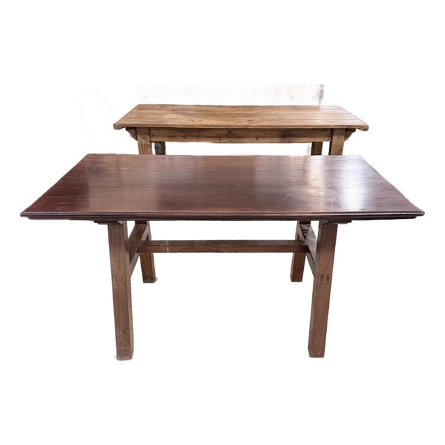 Vintage Arts & Crafts Mission Solid Oak Dining Table With Trestle Base For Sale