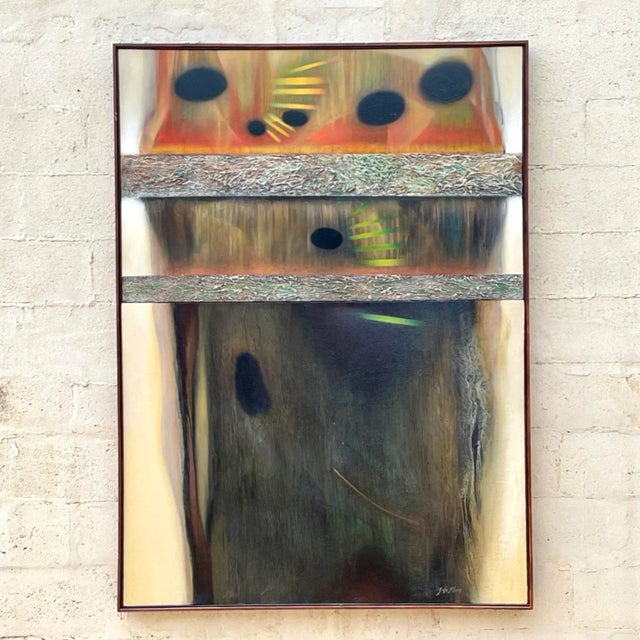 Abstract Vintage Boho Abstract Original Oil Painting on Canvas For Sale - Image 3 of 5