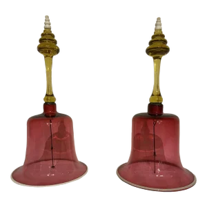 Pair of 19th Century English Bristol Cranberry Glass Wedding Bells