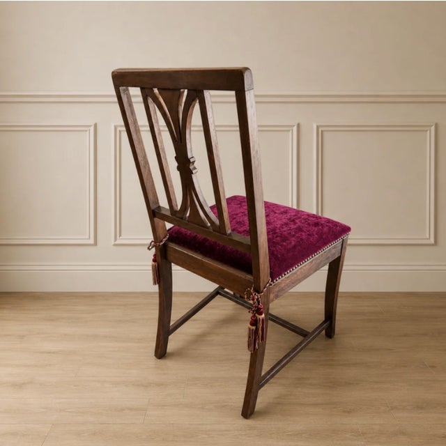 Vintage Burgundy Velvet Pierced-Back Dining Chair For Sale - Image 4 of 4