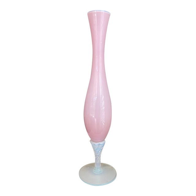 Vintage Pink Opaline Glass Bud Vase With Opalescent Twisted Stem, Found in Paris For Sale