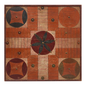 19th-Century New England Parcheesi Gameboard With Brass Tacks,